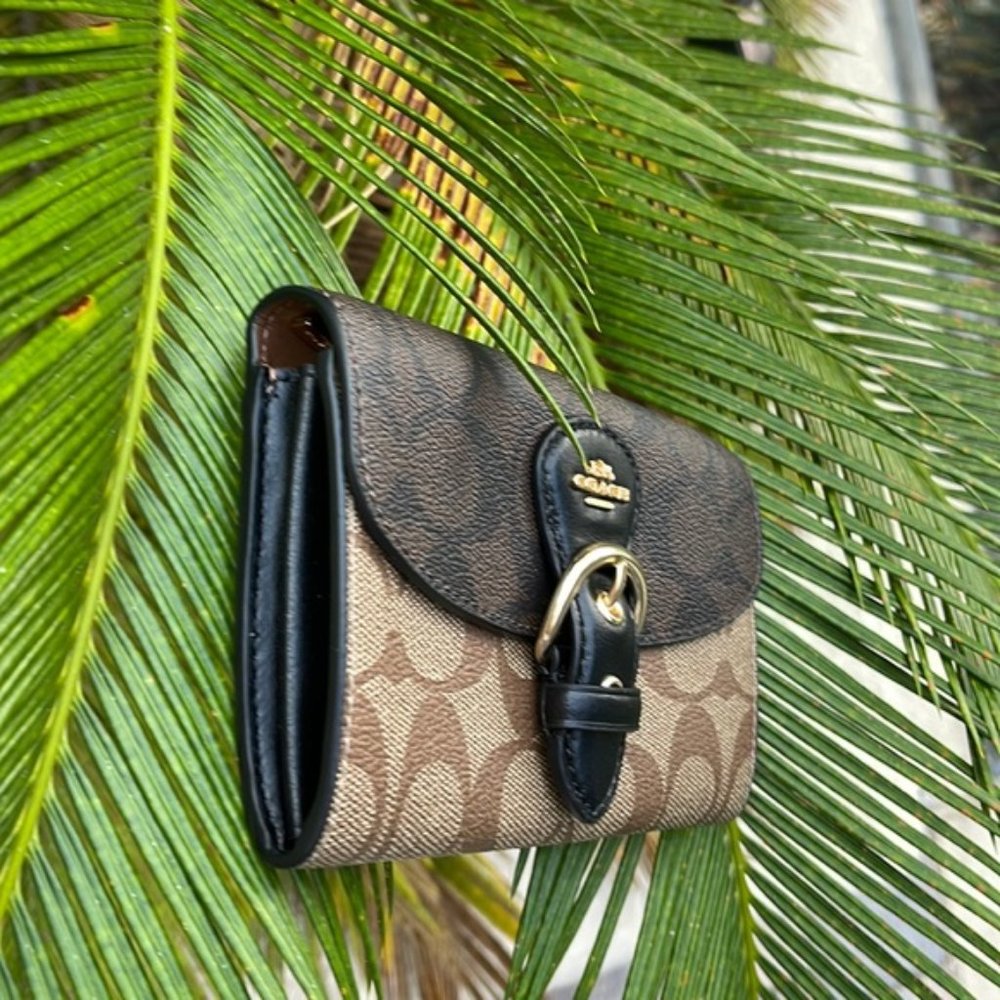 Coach Kleo Wallet C6897 Blocked Signature Canvas In Khaki Brown Multi NWT - Picture 3 of 14